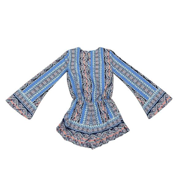 Red Camel Boho Chic Bell Sleeve Blue Romper Size XS - Picture 4 of 4